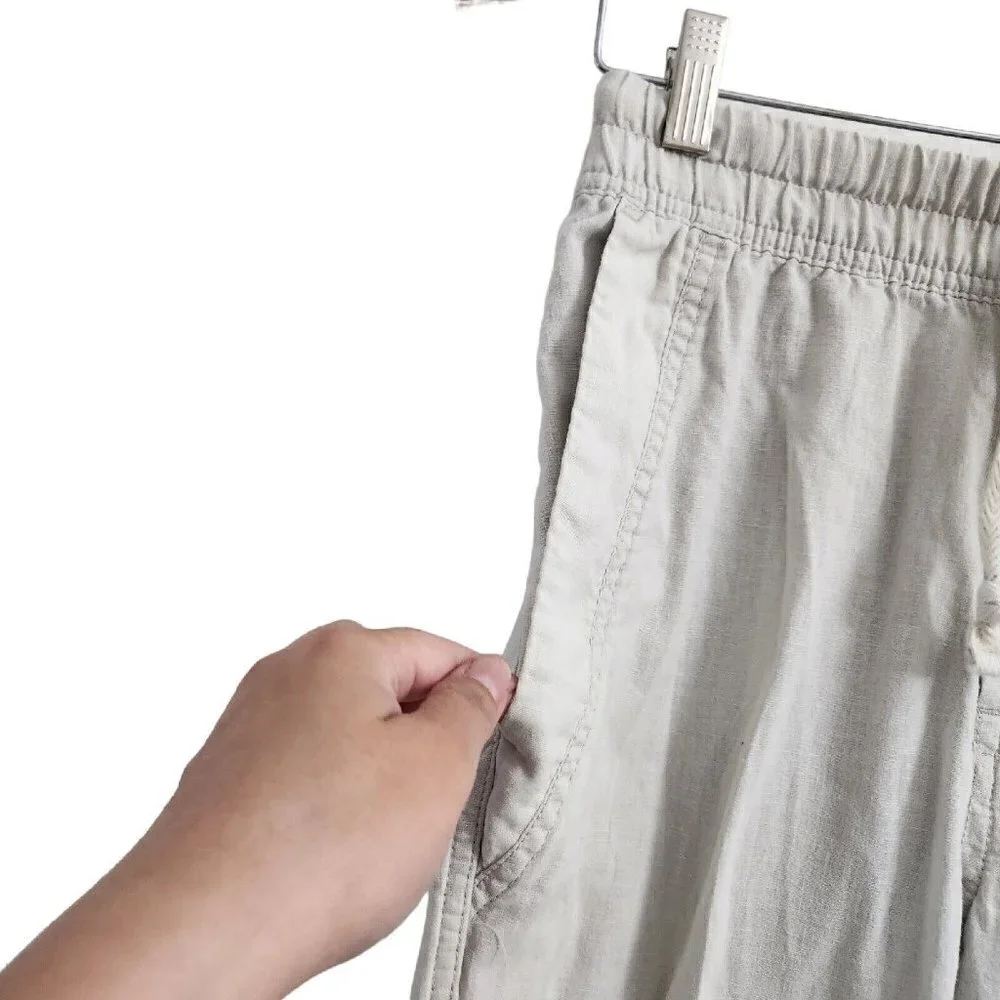 Zara‎ Joggers Womens XS Cream Liken High-Rise Drawstring Lightweight Pants Beach